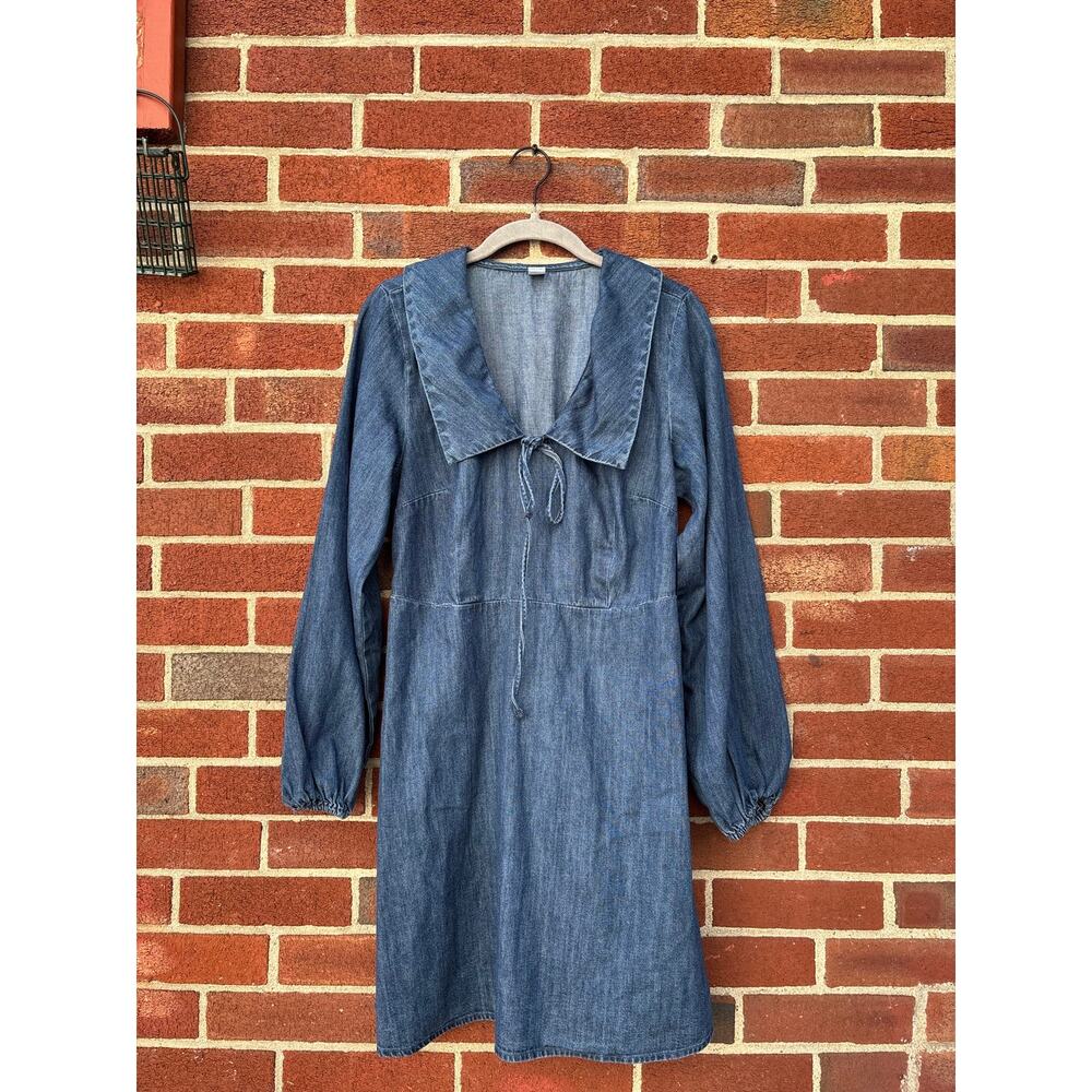 Old Navy Chambray Denim Dress Medium 100% Cotton Long Sleeve Boho Cottagecore - Picture 3 of 11
